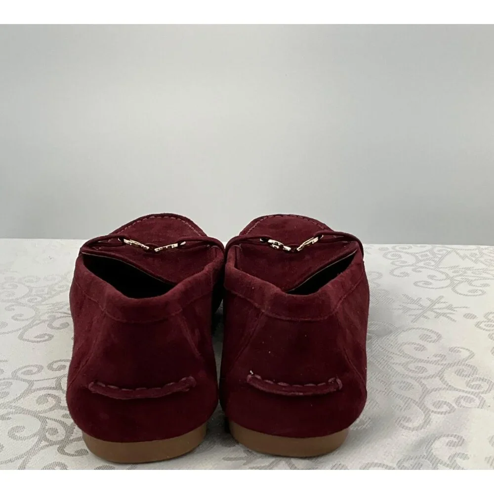 Kate Spade New York 8.5B Burgundy‎ Suede Loafers Silver Bit Detail Women's